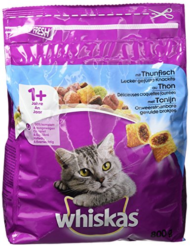 Whiskas Katzenfutter Trockenfutter Adult 1+ mit Thunfisch, 1 Beutel (1 x 800 g) von whiskas