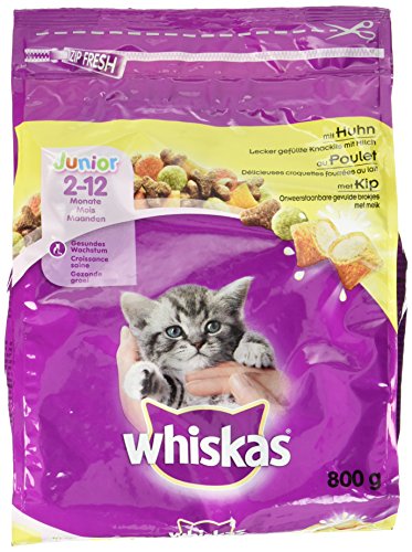 Whiskas Katzenfutter Trockenfutter Junior <1 für Kätzchen/Kitten mit Huhn, 1 Beutel (1 x 800g) von whiskas