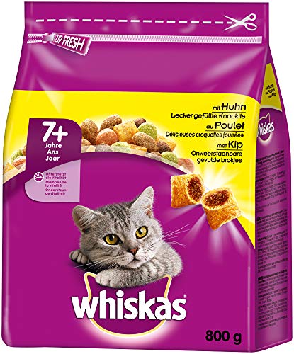 Whiskas Katzenfutter Trockenfutter Senior 7+ mit Huhn, 5 Beutel (5 x 800g) von whiskas