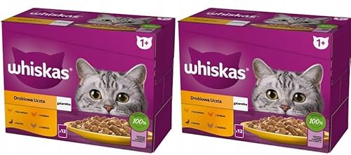 Whiskas Katzenfutter nass Geflügel Auswahl in Gelee 24 Portionsbeutel à 85g (2-er Pack) von whiskas