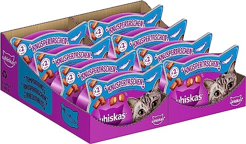 Whiskas Knusper-Taschen Katzensnacks Lachs, 8er Pack (8 x 60 g) von whiskas