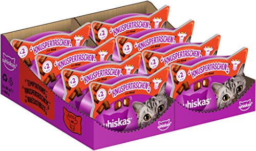 Whiskas Knuspertaschen Katzensnacks mit Rind, 8x60g (8 Packungen) - unterschiedliche Produktverpackungen erhältlich von whiskas