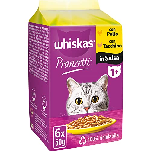 Whiskas Mittagessen aus weißem Fleisch 1+ Erwachsene, Nassfutter für Katzen, 12 Packungen mit je 6 Beuteln x 50 g (72 Beutel insgesamt) von whiskas