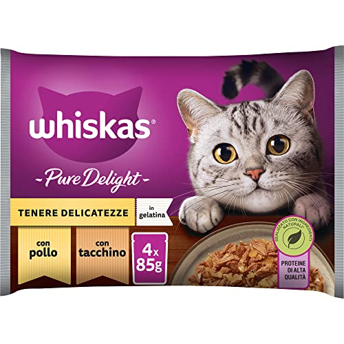 Whiskas Pure Delight Tenere Delicatezze Delicatezze 1+ Jahre, Nassfutter für Katzen, 13 Packungen mit je 4 Beuteln zu je 85 g (52 Beutel insgesamt) von whiskas