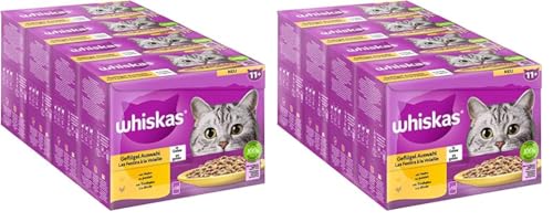 Whiskas Senior 11+ Katzennassfutter Geflügel Auswahl in Gelee, 48 Portionsbeutel, 12x85g (8er Pack) – Hochwertiges Katzenfutter nass, für Katzen ab dem 11. Lebensjahr von whiskas