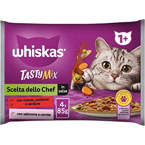 Whiskas Tasty Mix Nassfutter für Katzen, Erwachsene, Auswahl des Chefs in Sauce, Beutel, 13 x 4 x 85 g von whiskas