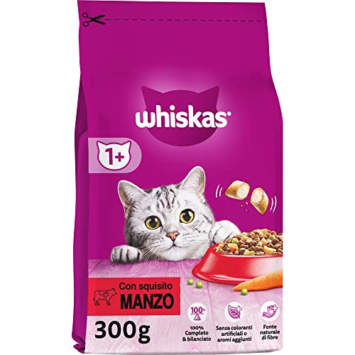 Whiskas Trockenfutter Adult 1+ mit Rind, Trockenfutter für ausgewachsene Katzen, 14 x 300 g von whiskas