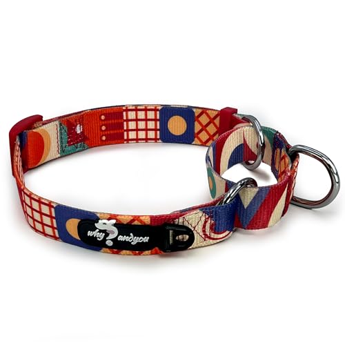 Why andyou Martingale Halsband Hund, verstellbar weich und bequem, geeignet für mittelgroße und große Hunde, mit kleinem D-Haken, flaches geometrisches Design, helles Rot, Größe L von why andyou