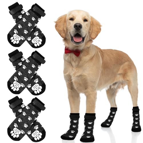 wiksite 3 Paar Hundesocken mit Klettverschlüssen für Kleine, Mittlere und Große Hunde, rutschfeste Pfotenschützer für Hartholzböden (Größe L) von wiksite