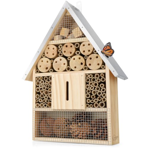 WILDLIFE HOME Großes Insektenhotel - Naturbelassen & Wetterfest, Insektenhaus aus Naturholz für Bienen, Wildbienen, Marienkäfer & Schmetterlinge, Bienenhotel & Nisthilfe zum Aufhängen von wildlife home