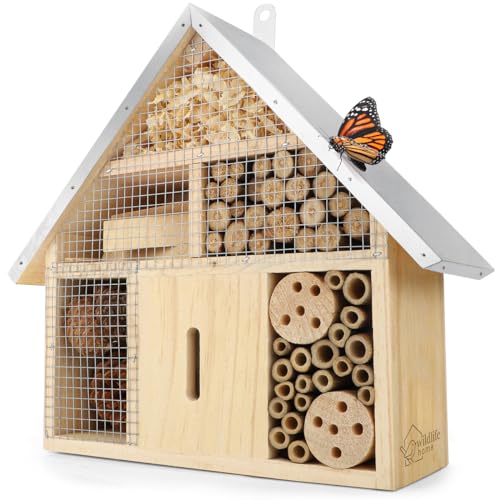 WILDLIFE HOME Insektenhotel - Naturbelassen & Wetterfest, Insektenhaus aus Naturholz für Bienen, Wildbienen, Marienkäfer & Schmetterlinge, Bienenhotel & Nisthilfe zum Aufhängen von wildlife home