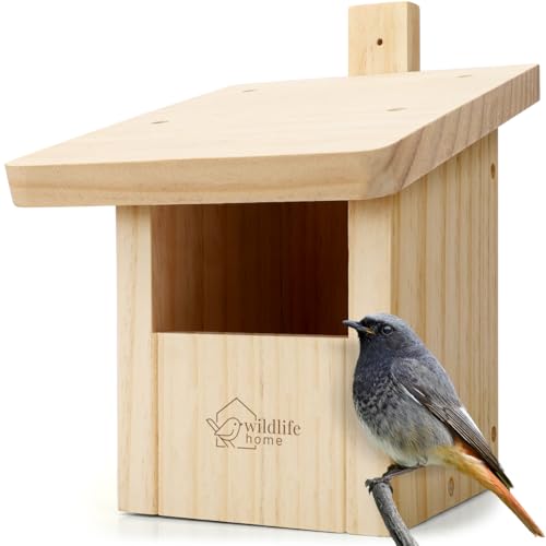 WILDLIFE HOME Nistkasten für Rotschwänzchen, Rotkehlchen aus Massiv-Holz - Wetterfest, Halbhöhle für Rotschwanz, Gartenrotschwanz I Nistkästen für Vögel für draußen, Vogelnistkasten Brutkasten von wildlife home