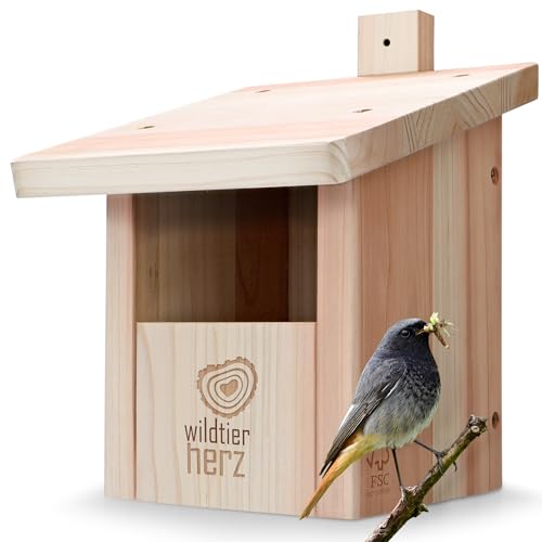 wildtier herz I Vogel Nistkasten Rotkehlchen, Rotschwänzchen aus Massiv-Holz - Verschraubt, Nistkästen für Vögel, Halbhöhle für Gartenrotschwanz, Vogelhaus Wetterfest von wildtier herz