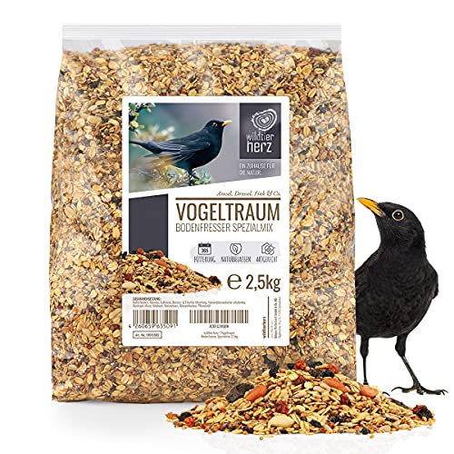 wildtier herz I Vogeltraum Amselfutter Spezial mit Beeren und Früchte (2.5kg) - Premium Vogelfutter für Wildvögel I Ganzjahresfutter I Wildvogelfutter I Vogel Streufutter, Fettfutter Vögel von wildtier herz