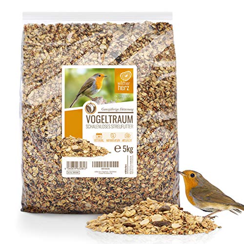 wildtier herz I Vogeltraum Schalenlos - Premium Vogelfutter, Wildvogelfutter Schalenfrei, Ganzjahresfutter mit Sonnenblumenkerne, Vogel Streufutter (5kg) von wildtier herz