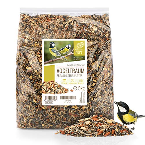 Wildtier Herz Vogeltraum Premium Vogelfutter für Wildvögel ohne Weizen - Ganzjahresfutter mit Sonnenblumenkernen - Wildvogelfutter für Futterspender - Streufutter, Fettfutter für Vögel - 5 kg von wildtier herz