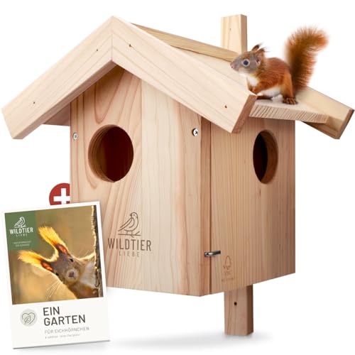 wildtier liebe Eichhörnchen Kobel - Nest für Eichhörnchen aus verschraubtem Massiv-Holz, Eichhörnchenhaus und Nistkasten zum Hängen für den Garten von wildtier liebe