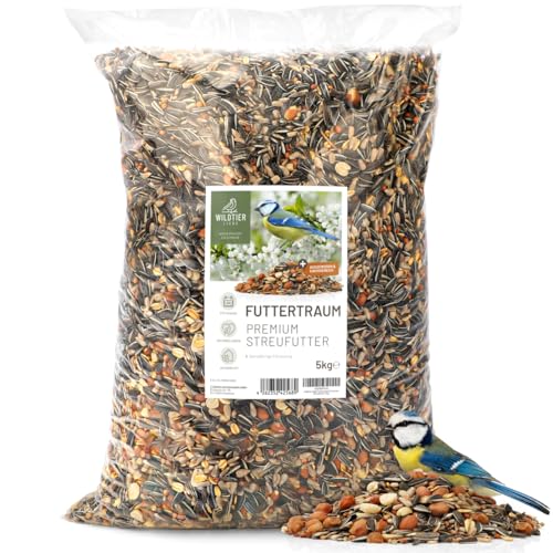 wildtier liebe Futtertraum I Vogelfutter Wildvögel Ganzjährig 5kg I Vogelfutter Winter, Fettfutter, Wildvogelfutter mit Sonnenblumenkerne ohne Weizen, Streufutter Wintervogelfutter, Ganzjahresfutter von wildtier liebe