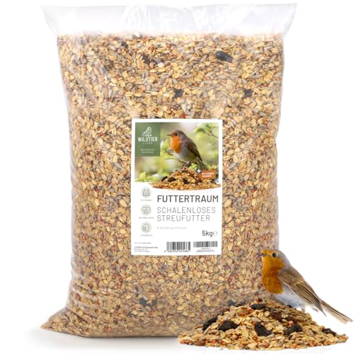 wildtier liebe Futtertraum I Vogelfutter Wildvögel Ganzjährig Schalenfrei 5kg I Schalenloses Streufutter, Vogelfutter Winter Meisenfutter, Fettfutter, Wildvogelfutter mit Sonnenblumenkerne von wildtier liebe