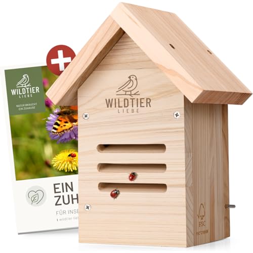 wildtier liebe Marienkäfer-Hotel, Marienkäferhaus - Wetterfest & Unbehandelt aus Massiv-Holz I Insektenhotel für Marienkäfer zum Aufhängen I Nistkasten, Marienkäferunterkunft für Garten, Balkon von wildtier liebe