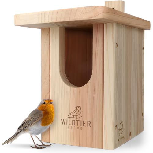 wildtier liebe Vogel Nistkasten Rotkehlchen aus Massiv-Holz, Verschraubt I Nistkästen nach NABU für Vögel, Nistkasten Rotkehlchen, Vogelhaus Brutkasten für Vögel, Wetterfest von wildtier liebe