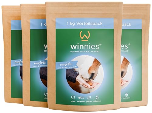 winnies Complete Nahrungsergänzung Pferde-Kekse - All-in-One-Futter: Mineralien, Spurenelemente, Vitamin-Komplex hochdosiert – All-in-One Vitalstoffe Zink Selen Pferde Ergänzungsfutter – 4x1 kg Set von winnies