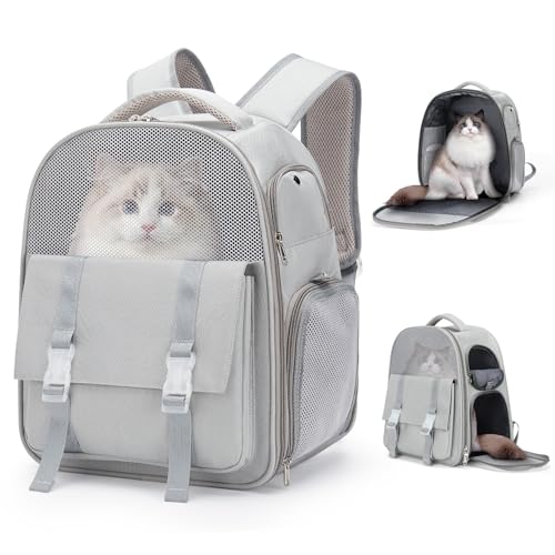 Katzentransportbox, Haustier Rucksack mit Netzfenster Hundetransportbox Atmungsaktive und Leichte Hundetasche für Kleine Hunde 5kg Katzen Hunde Tragetasche Tragbare und Faltbare Rucksack Grau von winspansy