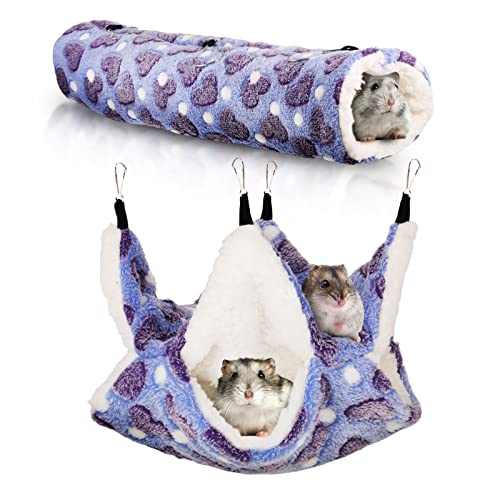 2 Stück kleine Haustierkäfig-Hängematte zum Aufhängen, Tunnelmatten-Set, kleine Tiere, Bett, Hängematte, Käfig, Nickerchen, für Hamster, Frettchen, Ratten, Schlafkäfig, Versteckzubehör (lila) von wlertcop