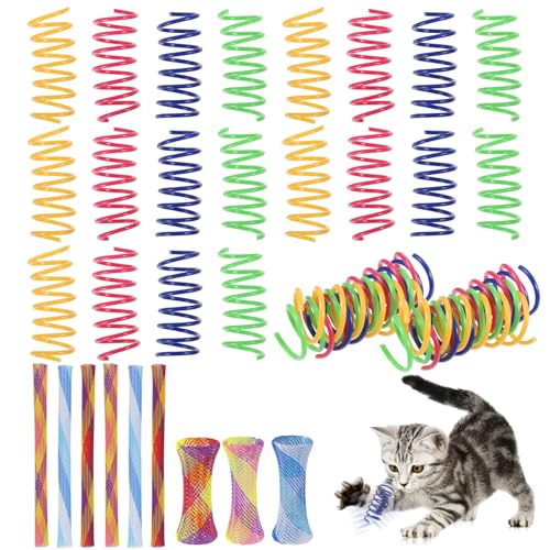 wlertcop Katzenfedern, buntes Katzenspielzeug, BPA-freie Kunststoff-Spiralfedern, interaktives Spielzeug, Federn für Katzen, um Zeit zu vertreiben und fit zu bleiben, zum Schlagen, Beißen, Jagen, von wlertcop