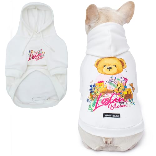 Blooming Teddy Hunde-Kapuzenpullover, extra warmes Fleecefutter, dehnbare Passform für kleine, mittelgroße Hunde, Weiß, Größe XL von woof trails