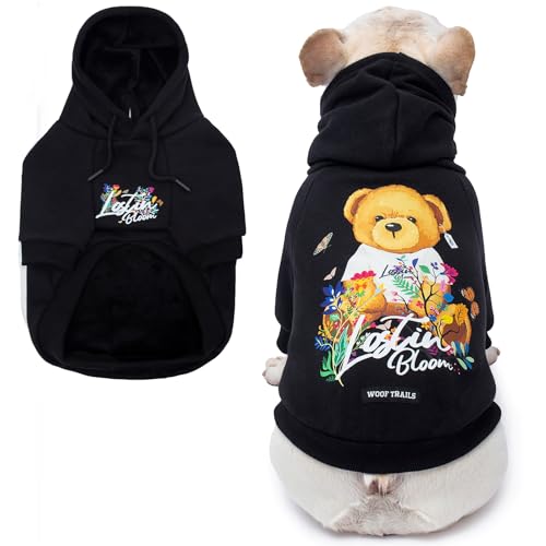 Blooming Teddy Hunde-Kapuzenpullover, extra warmes Fleecefutter, dehnbare Passform für kleine, mittelgroße Hunde (Schwarz, L) von woof trails