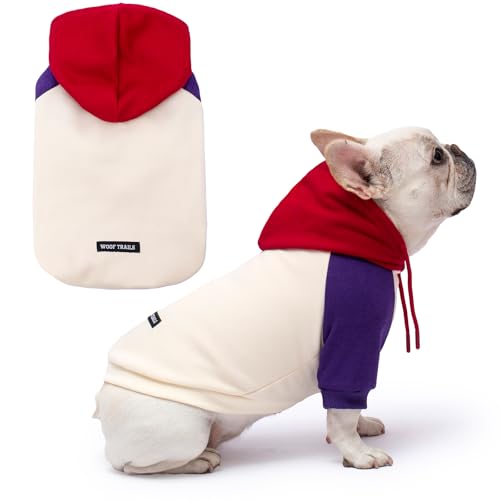 Woof Trails Colorblock-Hunde-Kapuzenpullover, extra warmes Fleecefutter, dehnbare Passform für kleine, mittelgroße und große Hunde, Violett / Creme, Größe XXL von woof trails