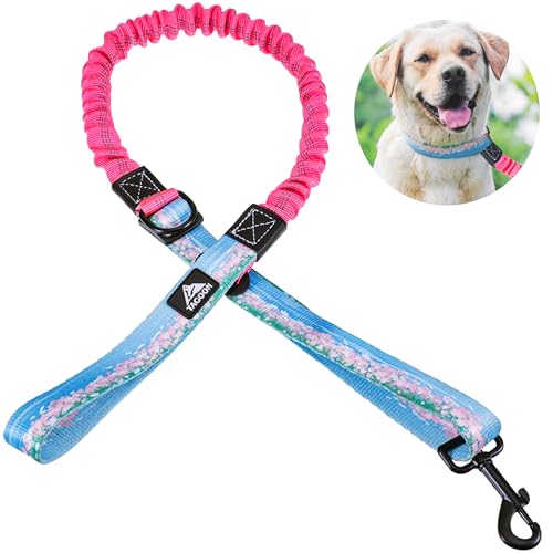 worahroe Anschnallgurt Hund Auto 2 in 1 verhedderungsfreier Verstellbares Hunde Sicherheitsgurt mit Elastischem Gurt Hundegurt mit Karabiner doppelleine für 2 Hunde Kleine Mittlere Hunde (Rosa Blume) von worahroe