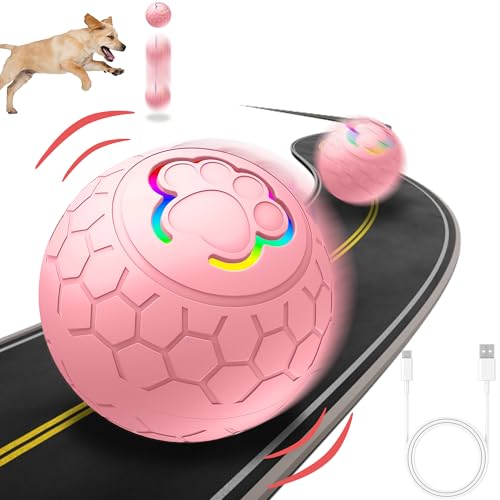 worahroe Hundespielzeug Ball, Hundeball Interaktives Unzerstörbar Elektrisch Automatisch Rollender, Interaktiver Ball USB Wiederaufladba, Hunde Ball für Welpen/Kleine/Mittlere Hunde(Gepudert) von worahroe