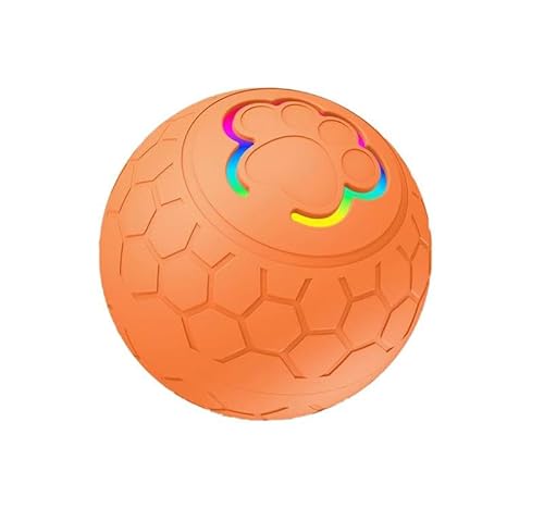 worahroe Hundespielzeug Ball, Hundeball Interaktives Unzerstörbar Elektrisch Automatisch Rollender, Interaktiver Ball USB Wiederaufladba, Hunde Ball für Welpen/Kleine/Mittlere Hunde(Orange) von worahroe