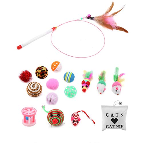 wosume Cat Tease Toy, 16 Stück Cat Sisal Catnip Toy, Sortenpaket Cat Toys Tease Stick Mausbälle Cat Tease Stick für Katzen Haustiere Home Dog von wosume