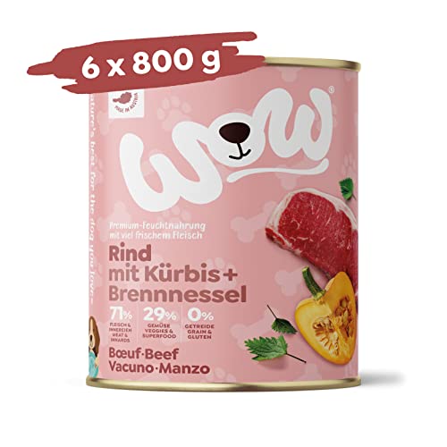 WOW Hundefutter nass Junior mit Rind, 6x800g | reichhaltiges Nassfutter für Welpen aller Rassen I beste Qualität mit viel frischem Fleisch, Kürbis I hohe Akzeptanz & getreidefrei von wow