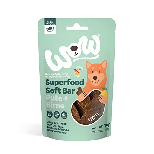 WOW Soft-Snacks I Bars Pute I Putenfleisch mit Birne für Hunde I 100% Natur I Nahrungsergänzung I Belohnung beim Spiel & Training (1x 150g) von wow