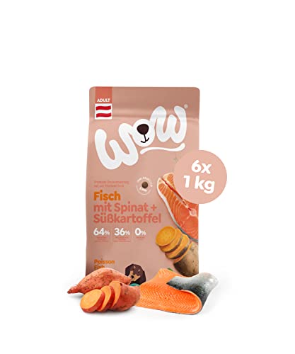 WOW Trockenfutter Adult mit Lachs, 6X 1kg Mini Kroketten I Hundetrockenfutter für ausgewachsene Hunde Aller Rassen I Beste Qualität mit viel Fisch & Spinat I getreidefrei & hohe Verträglichkeit von wow