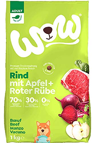 WOW Trockenfutter Adult mit Rind, 6X 1kg Mini Kroketten I Hundetrockenfutter für ausgewachsene Hunde Aller Rassen I Beste Qualität mit viel Fleisch, Apfel & Rübe I getreidefrei & hohe Verträglichkeit von wow