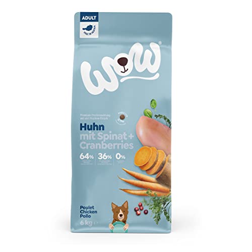 WOW Trockenfutter für Hunde getreidefrei mit Huhn, 6kg I Adult Hundetrockenfutter für ausgewachsene Hunde Aller Rassen I Beste Qualität mit viel Fleisch & Spinat I hohe Verträglichkeit von wow