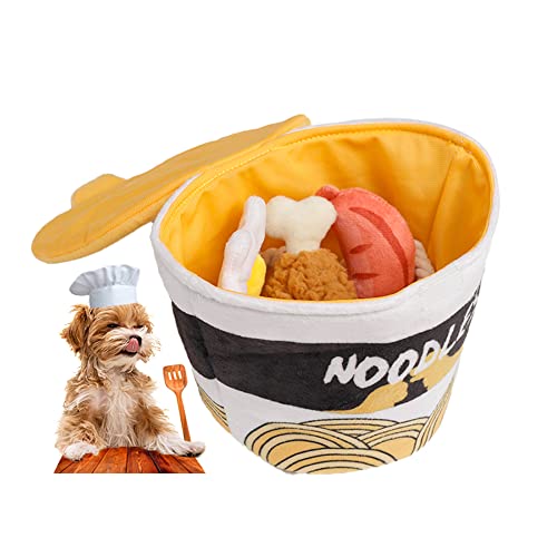 wowmolly Nudelbox Quietschendes Hundespielzeug einschließlich Wurst, Seil, Ei, Huhn interaktives Futter Plüsch Stuff Haustier Hundespielzeug für kleine, mittelgroße Hunde (Ramen-Form) von wowmolly