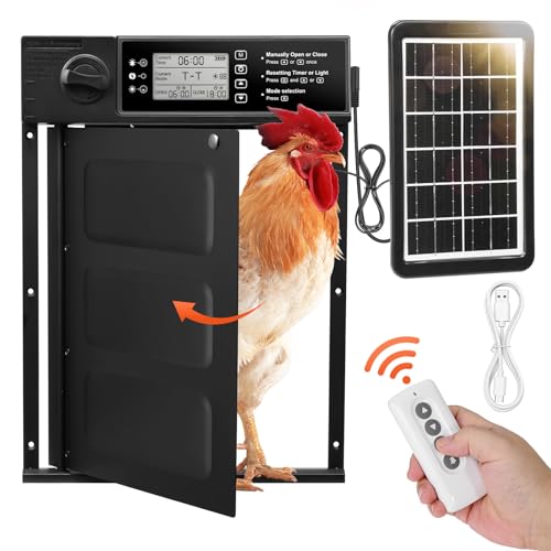 wowspeed Automatische Hühnerklappe Solar, Elektrische Hühnerklappe Automatisch mit Timer, 7W Solarpanel, LCD Display, Fernbedienung, Automatische Hühnerstalltür Hühnertür,Einklemmschutz, Fernsteuerung von wowspeed