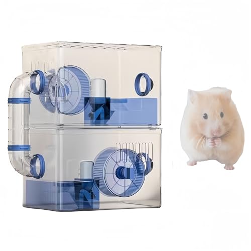 Hamsterkäfig, Hamster-Zwergkäfig, transparenter Kleintierkäfig, Acryl-Hamsterkäfig, Goldener Bär, spezielle extra große Zuchtbox, kann für DIY-Hamsterkäfig verwendet Werden(Blau,31 * 21 * 40cm) von woxefo