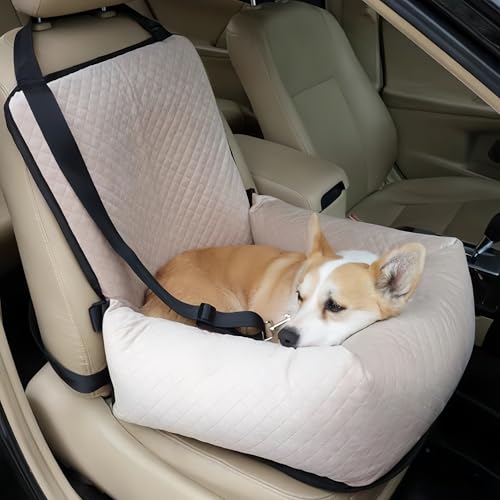 Hunde-Autositz, Rutschfester Hunde-Autositz, Hunde-Auto-Rücksitz, niederländischer Samt, weich und bequem, großer Platz, geeignet für kleine und mittelgroße Haustiere,(Beige) von woxefo