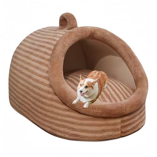 woxefo Haustierbett, Mini-Haustierbett, Flauschiges Haustierbett, tragbares, halbgeschlossenes Design, geeignet für Katzen, Hunde und andere Haustiere(Braun,XXL) von woxefo