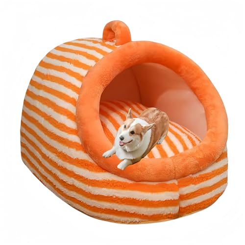 woxefo Haustierbett, Mini-Haustierbett, Flauschiges Haustierbett, tragbares, halbgeschlossenes Design, geeignet für Katzen, Hunde und andere Haustiere(Orange,L) von woxefo