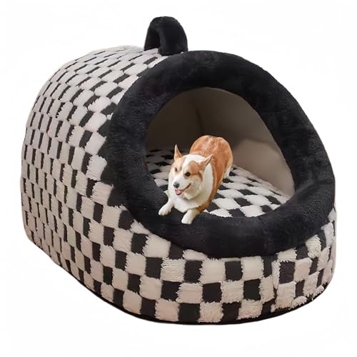 woxefo Haustierbett, Mini-Haustierbett, Flauschiges Haustierbett, tragbares, halbgeschlossenes Design, geeignet für Katzen, Hunde und andere Haustiere(Schwarz,XXL) von woxefo