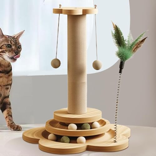 wqibq Großer Sisal-Kratzbaum für Katzen, 4-in-1-Kratzbaum für den Innenbereich, mit Sisalkugel, Kratzbaum mit Drehplatte für Katzen, interaktive Ballfläche und spielerisches Federspielzeug von wqibq