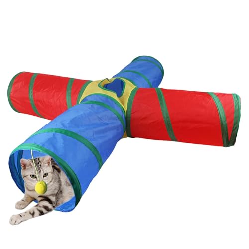 wqibq Katzen -Tunnelspielzeug, Katzenspieltunnel | Regenbogen 4 -Wege Kätzchen -Röhrchen Faltbare Katzentunnel - Tierversorgung mit Spielball tragbares interaktives Haustierspielzeug für Welpen & von wqibq